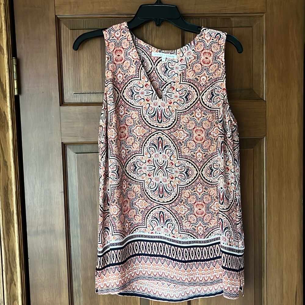 Violet & Claire sleeveless blouse Navy and Orange